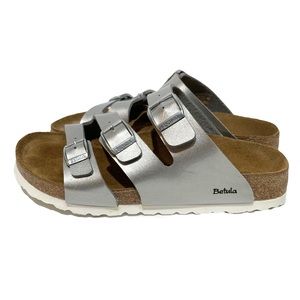 Betula by Birkenstock Three Strap Silver Metallic Sandals Size 38 (Narrow)